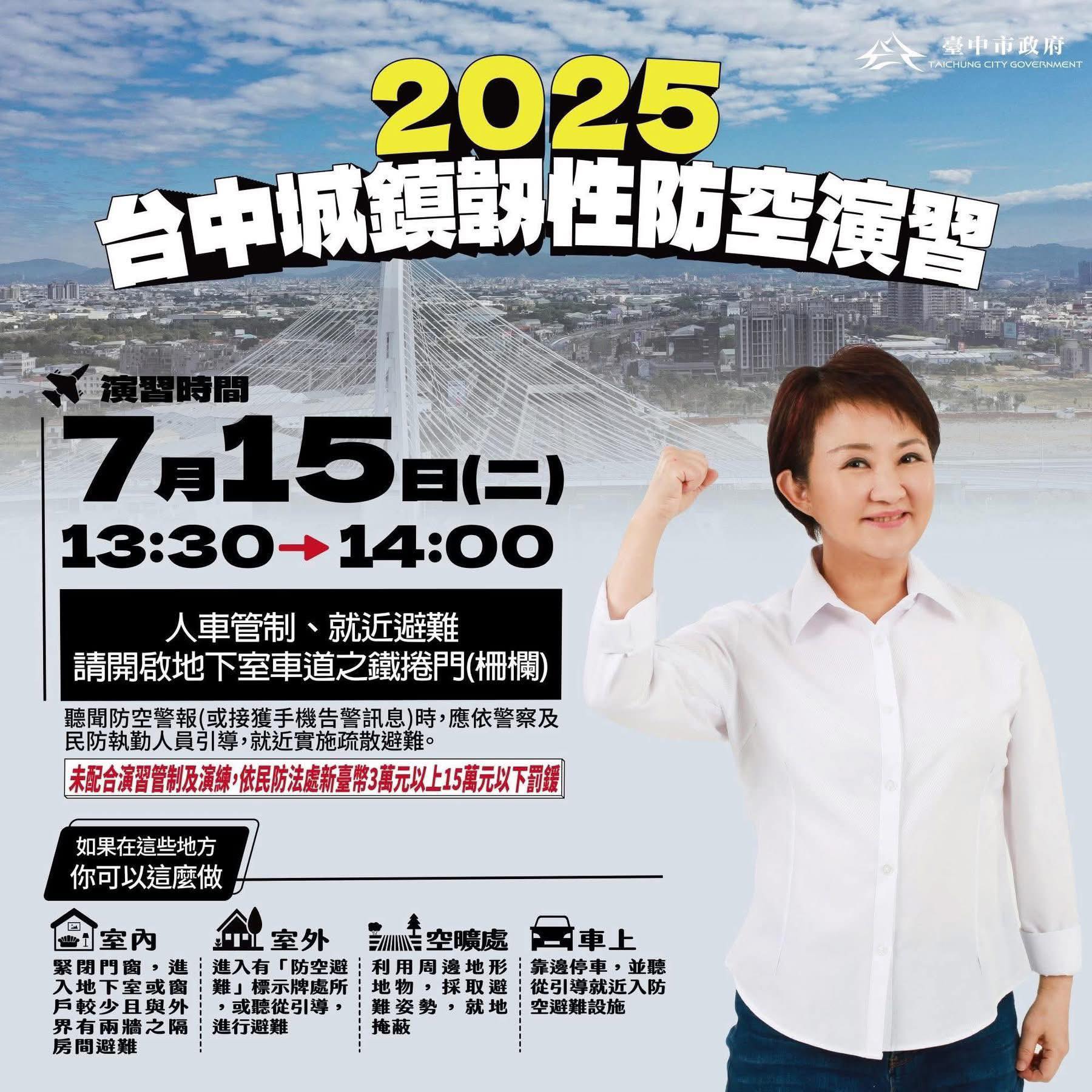 公告本市2025城鎮韌性（防空）演習實施。