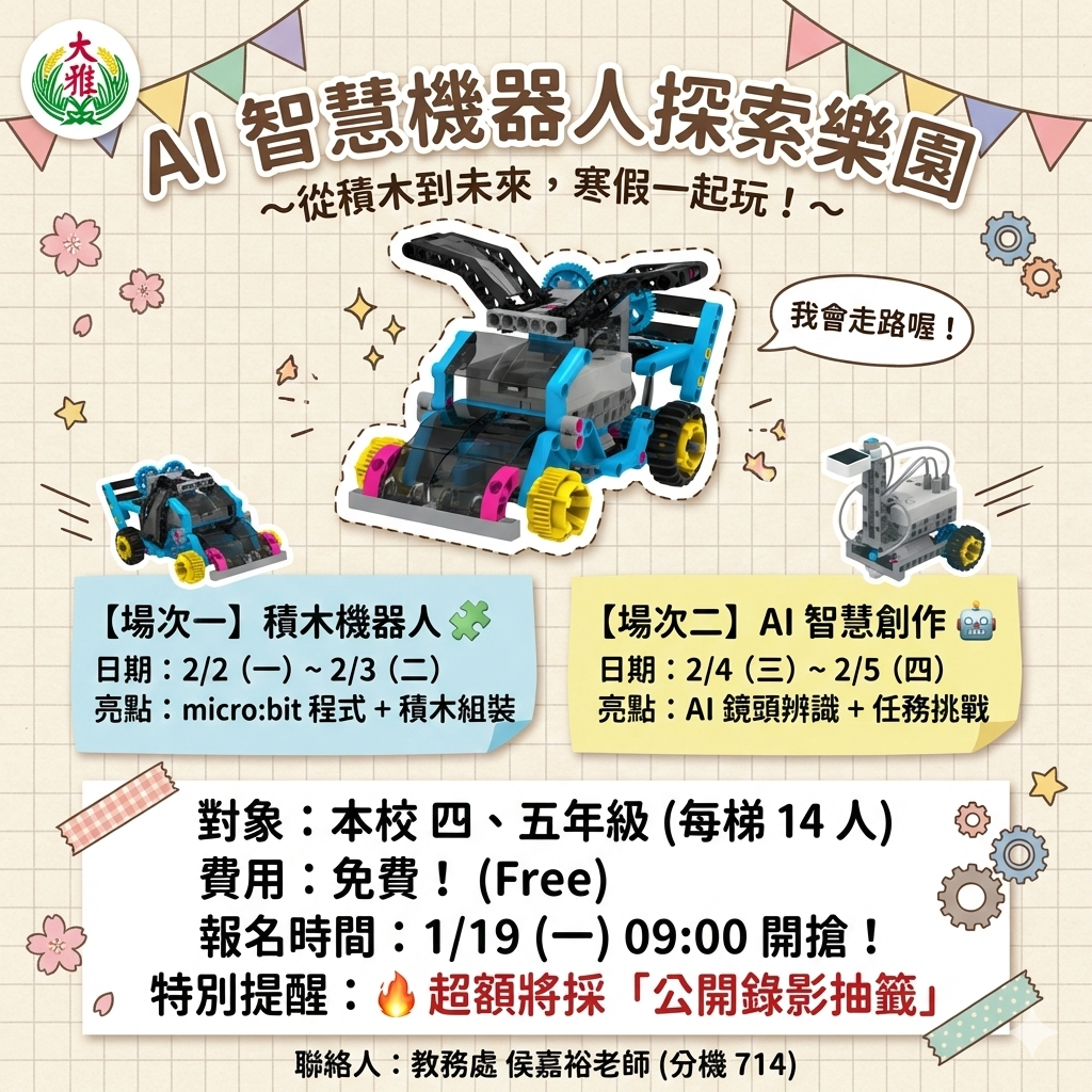 連結到114學年度寒假營隊-AI智慧機器人探索樂園(請點擊圖片至Google表單報名)
